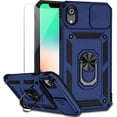 thumbnail image 1 of for iPhone XR Case with Camera Lens Cover HD Screen Protector, Dual Layer [15 FT Military Grade Drop Protection] Magnetic Ring Holder Kickstand Protective Phone Case for iPhone XR 6.1 inch (Navy Blue), 1 of 9