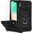 thumbnail image 1 of for iPhone XR Case with Camera Lens Cover HD Screen Protector, Dual Layer [15 FT Military Grade Drop Protection] Magnetic Ring Holder Kickstand Protective Phone Case for iPhone XR 6.1 inch (Black), 1 of 17
