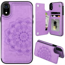 for iPhone XR Case with Card Holder, Flower Magnetic Back Flip Case for iPhone XR Wallet Case for Women, Shockproof Protective Case Full Cover Phone Case for iPhone XR,Purple