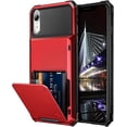 thumbnail image 1 of for iPhone XR Case Card Holder Wallet ID Slot Credit Spring Pocket for Men Women Scratch Resistant Dual Layer Protective Bumper Rugged TPU Rubber Armor Hard Shell Cover for iPhone XR 10R Red, 1 of 15