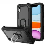 iPhone XR Case and Cover 6.1 Inch, Allytech Hard PC + Soft Silicone TPU 3 in 1 Heavy Duty Shockproof Defender Ring Kickstand Phone Case for Apple iPhone XR 6.1" 2018 Release, Black