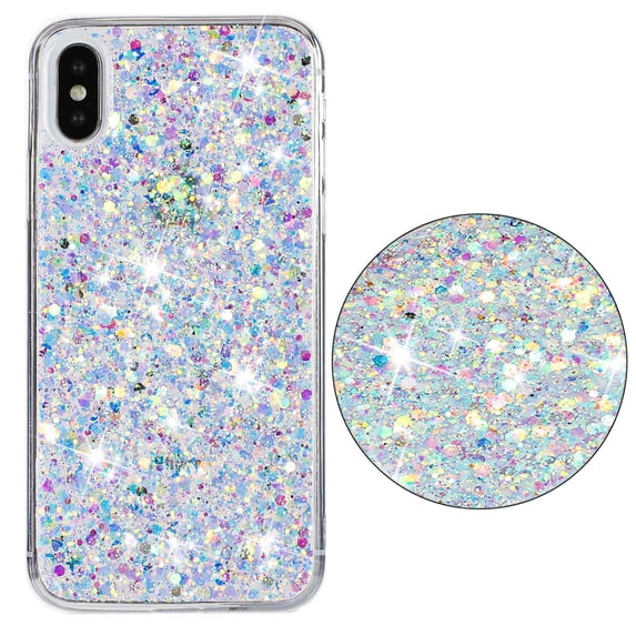 For iPhone XR Case,Cute Glitter Bling Twinkle Stardust with Drop Protection Shockproof Soft TPU Slim Flexible Phone Case Girls/Women Protective case for iPhone XR,Anti Scratch,White