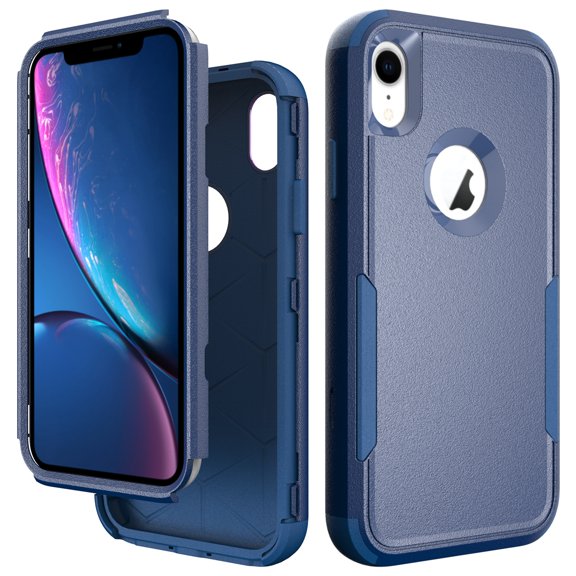 for iPhone XR Case, Defender Case Compatible with iPhone XR Case, Hybrid Heavy Duty Military Grade Full-Body Drop Shockproof Dustproof 3-Layers Rugged Protective Phone Cover, 
Navy + Blue