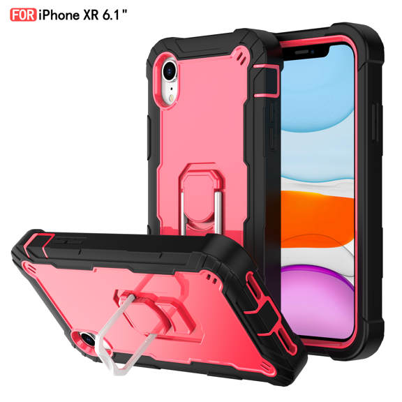 iPhone XR Case - Heavy Duty Hybrid Rugged Dual Layer Protective Shockproof Kickstand Cover with Ring Holder for Apple iPhone XR 6.1", C