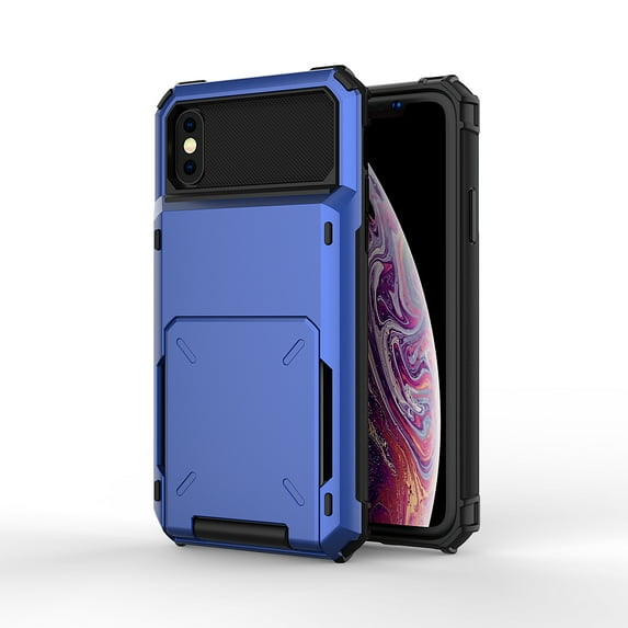 iPhone XR Case, Mantto Wallet Cover 5 Credit Card Slots Holder Flip Hidden Hard Shockproof Rugged Dual Layer PC & TPU 2 in 1 Protection Hybrid Tough Back Armor Phone Skin For Apple iPhone XR, Blue