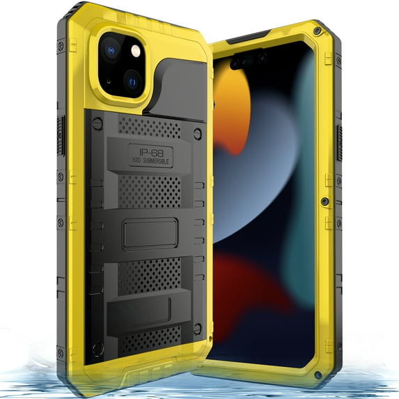 for iPhone XR Case, Military Grade IP68 Waterproof Dustproof Shockproof Full Body Sealed Underwater Case with Built-in Screen Protector Heavy Duty Metal Rugged Defender Phone Case,Yellow