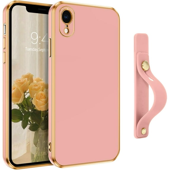 iPhone XR Case, Phone Cases for iPhone XR, Slim Fit Soft TPU Rubber with Adjustable Wristband Kickstand Scratch Resistant Shockproof Protective Cover for Apple iPhone XR 6.1 Inch, Coral Pink