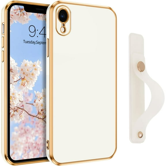 iPhone XR Case, Phone Cases for iPhone XR, Slim Fit Soft TPU Rubber with Adjustable Wristband Kickstand Scratch Resistant Shockproof Protective Cover for Apple iPhone XR 6.1 Inch, Pearl White