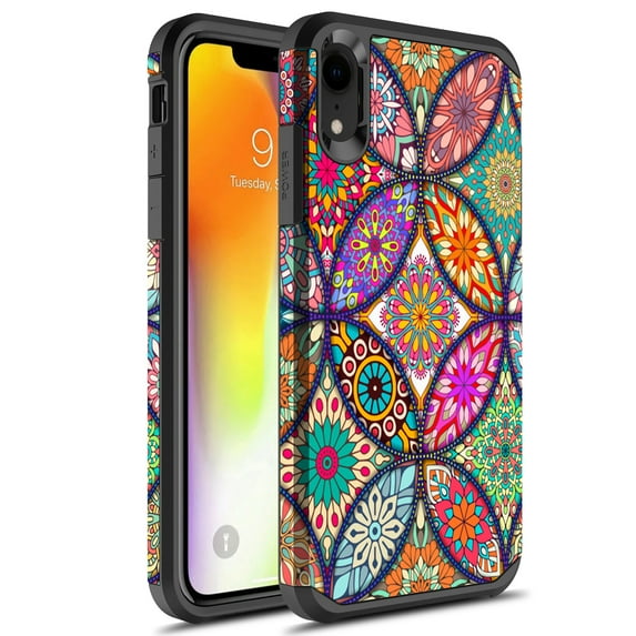 iPhone XR Case, Rosebono Slim Hybrid Dual Layer Graphic Fashion Colorful Cover Armor Case for Apple iPhone XR (Colorful Mandala)