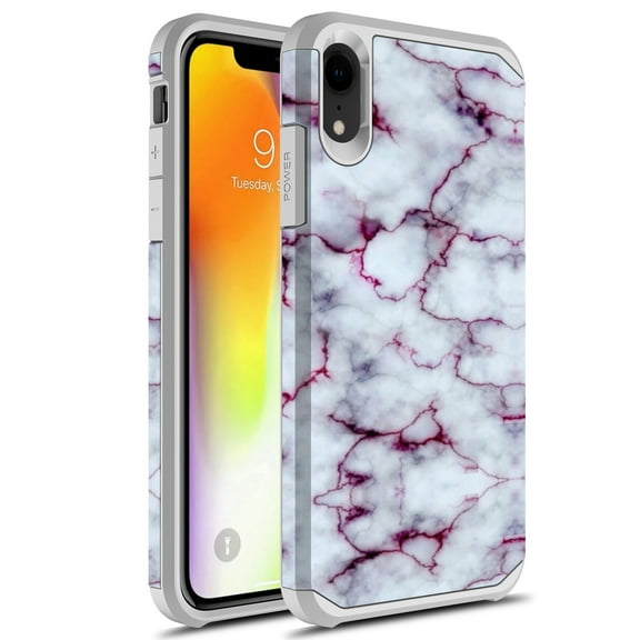 Rosebono Slim Hybrid Dual Layer Graphic Cell Phone Case for Apple iPhone XR, Purple Marble