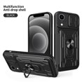 thumbnail image 1 of for iPhone XR Case with Slide Camera Cover, Detachable Card Slot Holder Ring Kickstand, Support Magnet Car Mount, Heavy Duty Military Grade Protection Cover for iPhone XR, Black, 1 of 15