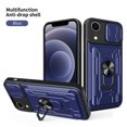 thumbnail image 1 of for iPhone XR Case with Slide Camera Cover, Detachable Card Slot Holder Ring Kickstand, Support Magnet Car Mount, Heavy Duty Military Grade Protection Cover for iPhone XR, Blue, 1 of 15