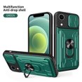thumbnail image 1 of for iPhone XR Case with Slide Camera Cover, Detachable Card Slot Holder Ring Kickstand, Support Magnet Car Mount, Heavy Duty Military Grade Protection Cover for iPhone XR, Green, 1 of 15