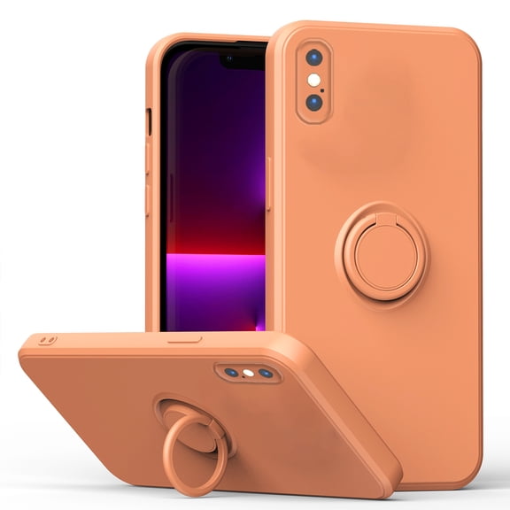 For iPhone XR Case, Slim Silicone | 360° Ring Holder Kickstand | Support Car Mount | Soft Gel Rubber Hybrid Bumper For iPhone XR Phone Cover for Girls Women,Orange