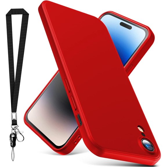 for iPhone XR Case, Thin Liquid Silicone Case with Lanyard,Shockproof,Slim Phone Case for iPhone XR, Full Body Screen Camera Protective Cover-Red 3-IPXR-03