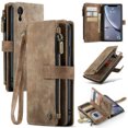 thumbnail image 1 of for iPhone XR Case, Wallet Case with Card Holder Kickstand Magnetic Zipper Pocket Lanyard Strap Wristlet,Leather Flip Case Wallet for iPhone XR, Brown, 1 of 10