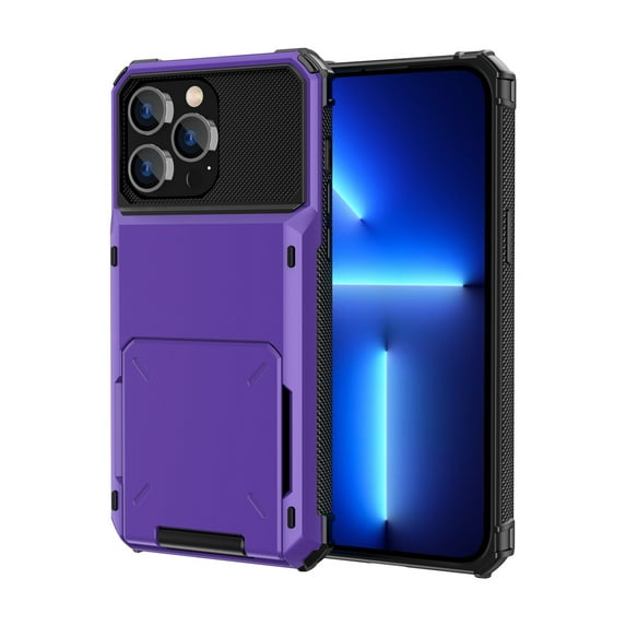 for iPhone XR Case Wallet Credit Card Holder ID Slot Flip Rolling Door Hidden Pocket Men Anti-Scratch Dual Layer Hybrid Bumper Armor Protective Shell Back Cover For iPhone XR, Purple