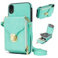 thumbnail image 1 of for iPhone XR Case Wallet with Shoulder Strap for Women - Crossbody Lanyard,Zipper Pocket,Credit Card Holder,Shockproof - Metal Buckle Closure Premium PU Leather Case for iPhone XR, Mint, 1 of 10
