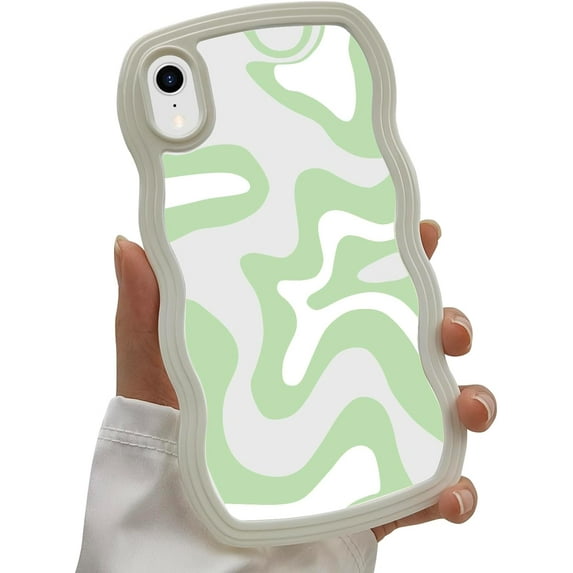 for iPhone XR Case for Women Girls, Cute Curly Wave Frame Shape Design, Cute Art Wavy Painted for Women Girls, Soft TPU Shock-Absorbing and Fall-Resistant for iPhone XR 6.1"-Green