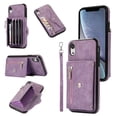 thumbnail image 1 of for iPhone XR Case with Zipper Card Holders and Crossbody Strap & Short Belt for Women, RFID Blocking PU Leather Button Flip Shockproof Wallet Case Cover for iPhone XR - Purple, 1 of 10