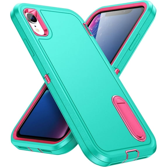 for iPhone XR Case,iPhone XR Phone Case with Built in Kickstand, Shockproof/Dustproof/Drop Proof Military Grade Protective Cover for Apple iPhone XR 6.1"(Blue/Rose)