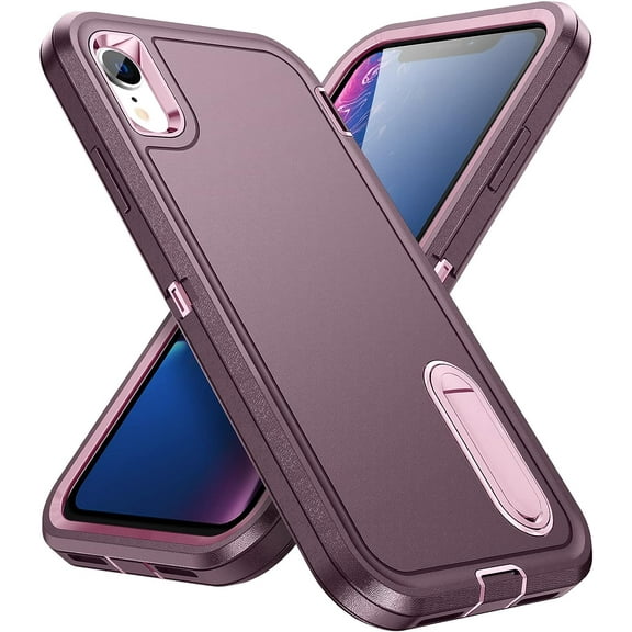 for iPhone XR Case,iPhone XR Phone Case with Built in Kickstand, Shockproof/Dustproof/Drop Proof Military Grade Protective Cover for Apple iPhone XR 6.1"(Fuchsia/Pink)
