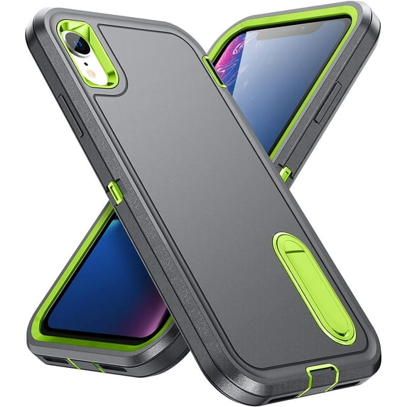 for iPhone XR Case,iPhone XR Phone Case with Built in Kickstand, Shockproof/Dustproof/Drop Proof Military Grade Protective Cover for Apple iPhone XR 6.1"(Grey/Green)