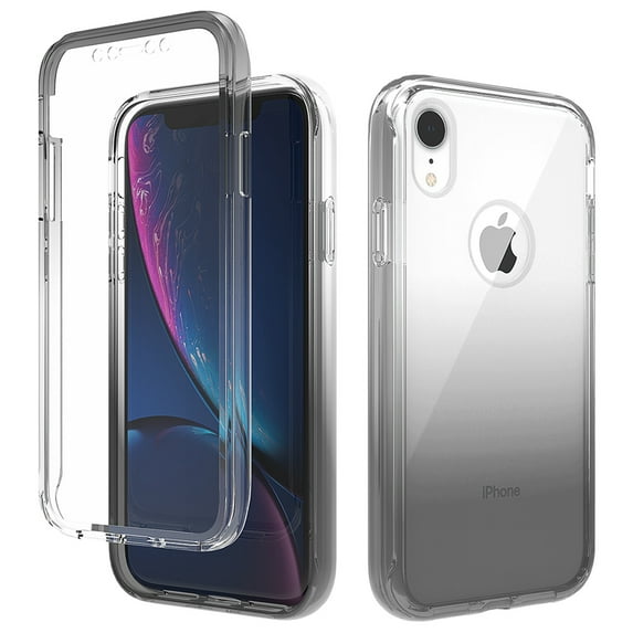 iPhone XR Clear Case with Font Bumper Cover, Dteck Rugged Shockproof Case Crystal Clear Ultra Slim TPU Cover for Apple iPhone XR, Gradient Black