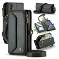 thumbnail image 1 of for iPhone XR Full Body Protection Wallet Folio Flip Case, Shoulder Strap & Wristlet Card Slots Zipper Pocket RFID Blocking Rugged Durable PU Leather Phone Case Cover, Black, 1 of 10