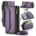thumbnail image 1 of for iPhone XR Full Body Protection Wallet Folio Flip Case, Shoulder Strap & Wristlet Card Slots Zipper Pocket RFID Blocking Rugged Durable PU Leather Phone Case Cover, Purple, 1 of 10