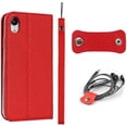 thumbnail image 1 of iPhone XR Genuine Cowhide Leather Wallet Case,Headset Winder,Flip Folio Magnetic Closure,Card Holder Slots,Kickstand,Cash Pockets Wrist Strap Cover Case for iPhone XR,6.1",Red, 1 of 17