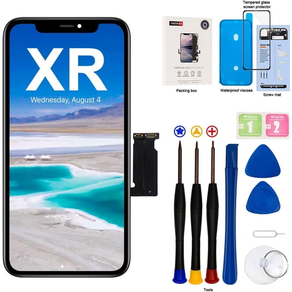 for iPhone XR LCD Screen Replacement 6.1 Inch Frame Assembly Display and 3D Touch Digitizer with Repair Tools Kit A1984/A2105/A2106/A2108 Waterproof Adhesive Tempered Glass