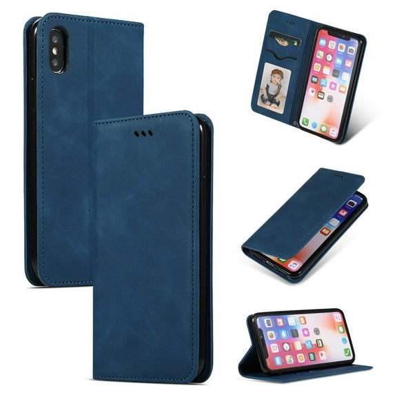 iPhone XR Leather Case, Dteck Smooth PU Leather Flip Folio Wallet Card Slots Case Cover Stand Feature & Magnetic Closure For Apple iPhone XR 6.1 inch, Blue