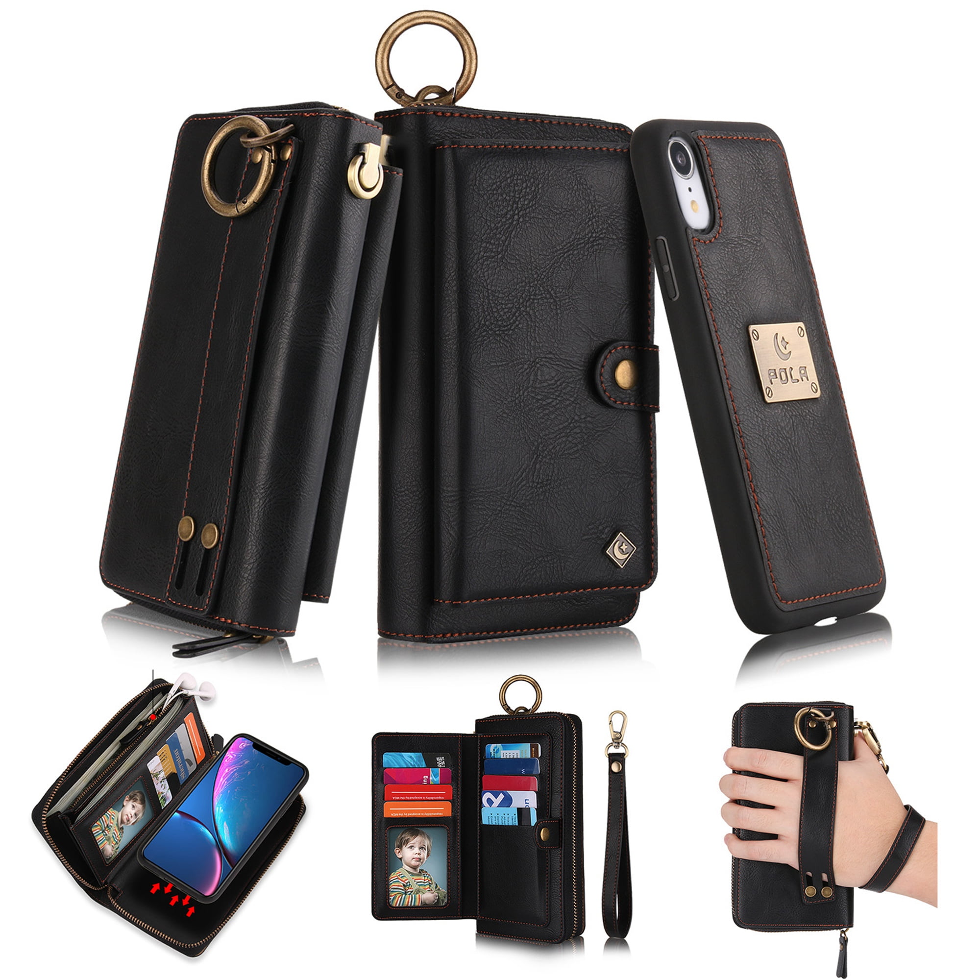 iPhone XR Leather Flip Case Cover,iPhone XR Zipper Wallet Case for