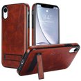 thumbnail image 1 of for iPhone XR PU Leather Back Case, Built-in Invisible Stand [Compatible with Magsafe] Protective Slim Kickstand Anti-fall Phone Cover Compatible with iPhone XR, Brown, 1 of 8