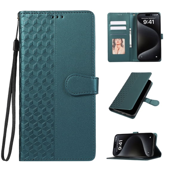 for iPhone XR PU Leather Wallet Case, Elegant Magnetic Buckle Kickstand Wrist Strap Card Slots Drop Protection Shockproof Protective Phone Case Cover for iPhone XR, Green