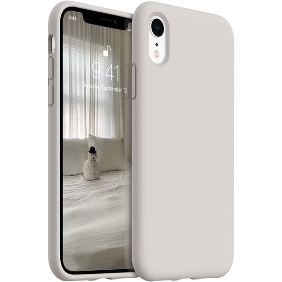 iPhone XR Phone Case, Silicone Ultra Slim Protective Case with [Soft Anti-Scratch Microfiber Lining] Shockproof Bumper for iPhone XR, 6.1 inch, Stone