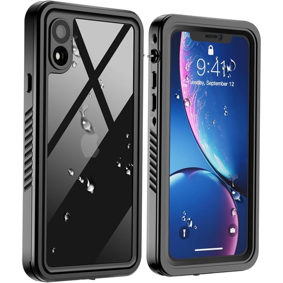 for iPhone XR Phone Case Waterproof,[Built-in Screen Protector][IP68 Underwater][15FT Military Dropproof] Full Body Rugged Heavy Duty Shockproof Waterproof Phone Case-Black/Clear