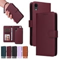 thumbnail image 1 of for iPhone XR Removable Wallet Case, Premium PU Leather Flip Cover with [RFID Blocking][ Detachable Card Holder][Stand Function][Wrist Strap] Shockproof Protectove Phone Cover,Winered, 1 of 10