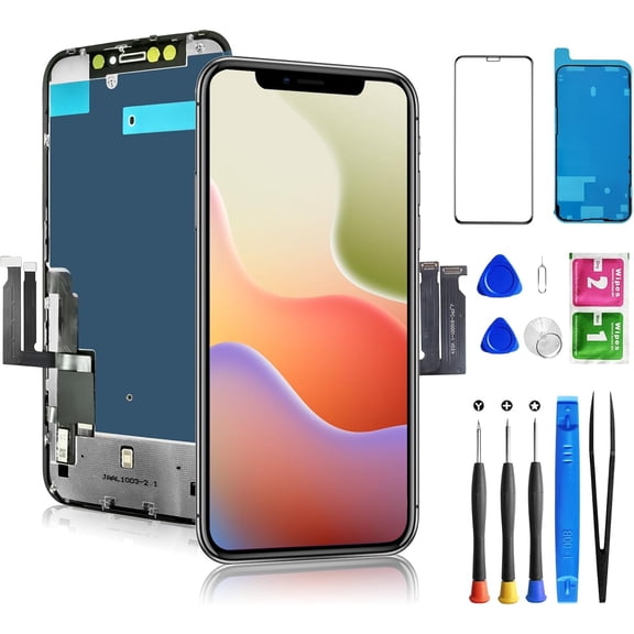 For iPhone XR Screen Replacement, 6.1 Inch LCD Display 3D Touch Full HD Digitizer Frame Assembly, Compatible with A2108, A2106, A2105, A1984 Models, Repair Kit + Screen Tempered Protector(Black)