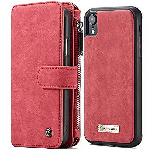 iPhone XR Wallet Case, 2 in 1 Leather Zipper Wallet Detachable Case Card Slots Money