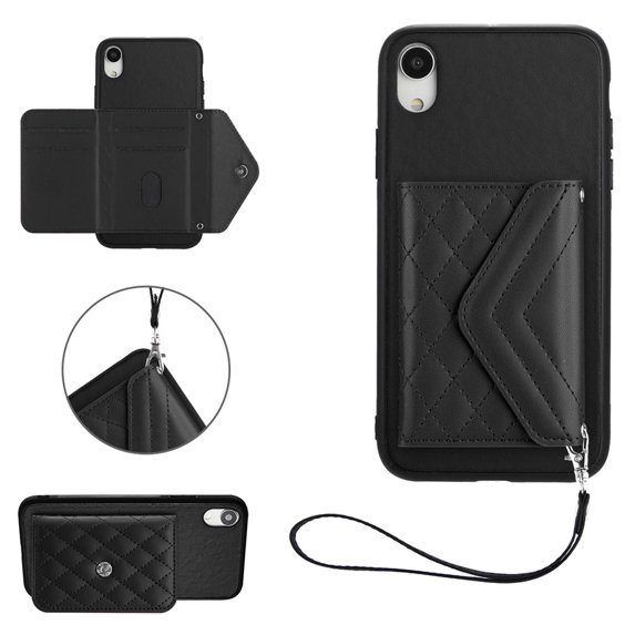 for iPhone XR Wallet Case with Card Holder, Elegant Durable PU Leather Protective Magnetic Closure Flip Phone Cover Kickstand RFID Blocking for Women Girls for iPhone XR, Black