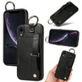 thumbnail image 1 of for iPhone XR Wallet Case with Card Holder, Hand Wrist Strap Loop Holder Kickstand, Finger Grip Ring PU Leather Double Buttons Shockproof Soft TPU Cover for iPhone XR, Black, 1 of 10
