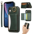 thumbnail image 1 of for iPhone XR Wallet Case with Card Slots, Hand Wrist Strap Rotate Ring Design, Finger Grip Ring PU Leather Magnetic Button Shockproof Purse Phone Cover for iPhone XR, Green, 1 of 7