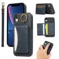 thumbnail image 1 of for iPhone XR Wallet Case with Card Slots, Hand Wrist Strap Rotate Ring Design, Finger Grip Ring PU Leather Magnetic Button Shockproof Purse Phone Cover for iPhone XR, Blue, 1 of 7