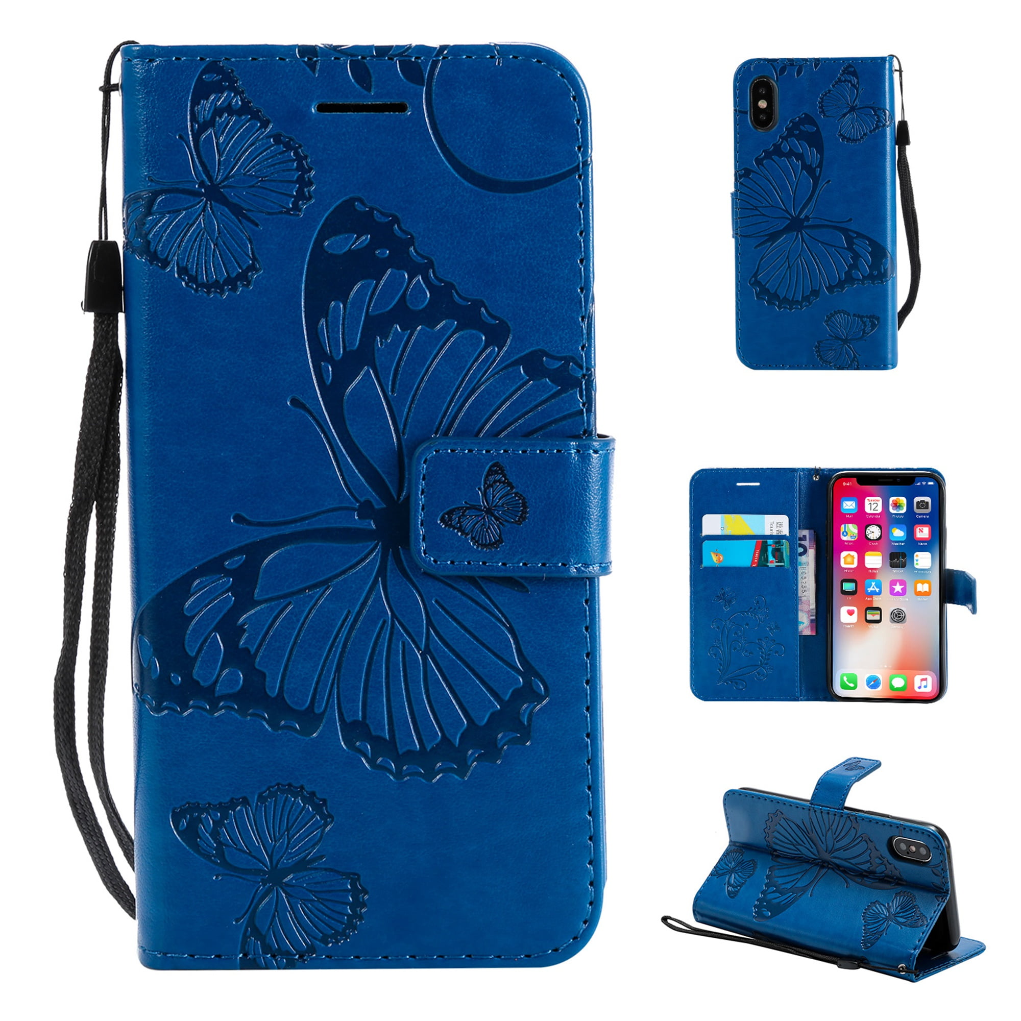 iPhone XR Wallet Case, Dteck Embossed Butterfly Flip PU