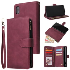 iPhone XR Wallet Case,Dteck Soft Leather Zipper Wallet Case Magnetic Buckle Horizontal Flip Cover with 5 Card Slots/Photo Pocks For Apple iPhone XR 6.1 inch 2018, Winered