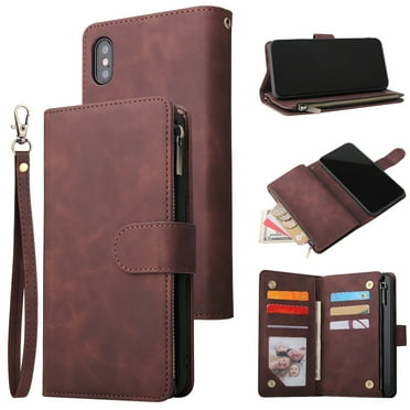 iPhone XR Wallet Case,Dteck Soft Leather Zipper Wallet Case Magnetic Buckle Horizontal Flip Cover with 5 Card Slots/Photo Pocks For Apple iPhone XR 6.1 inch 2018, Coffee