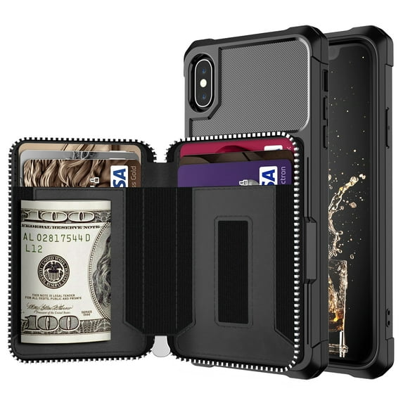 iPhone XR Wallet Case, Dteck iPhone XR Case with Credit Card Holder Slot Leather Wallet Shockproof Protective Zipper Pocket Purse Case For Apple iPhone XR 6.1 inch, Black