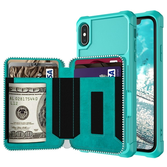 iPhone XR Wallet Case, Dteck iPhone XR Case with Credit Card Holder Slot Leather Wallet Shockproof Protective Zipper Pocket Purse Case For Apple iPhone XR 6.1 inch, Green